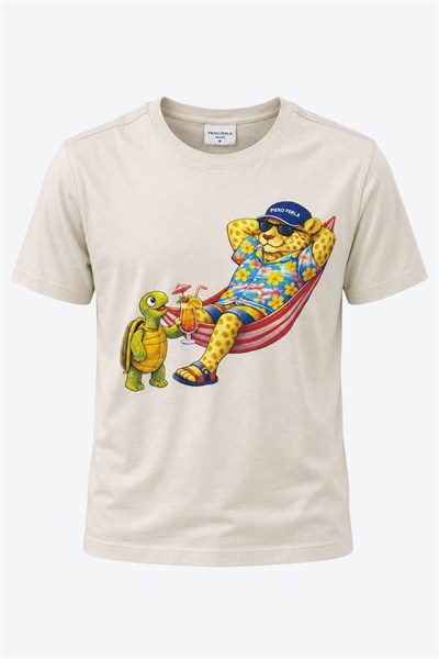 Jaguar Baskı Detaylı Bisiklet Yaka Regular Fit Erkek Sütlü Kahve T-Shirt