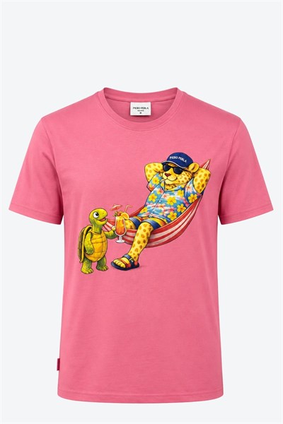Jaguar Baskı Detaylı Bisiklet Yaka Regular Fit Erkek Pembe T-Shirt