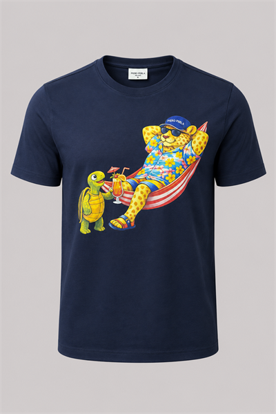 Jaguar Baskı Detaylı Bisiklet Yaka Regular Fit Erkek Lacivert T-Shirt