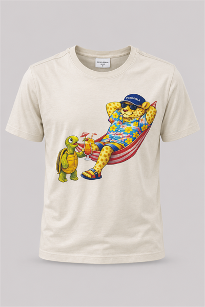 Jaguar Baskı Detaylı Bisiklet Yaka Regular Fit Erkek Sütlü Kahve T-Shirt