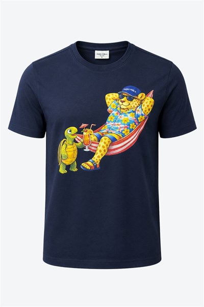 Jaguar Baskı Detaylı Bisiklet Yaka Regular Fit Erkek Lacivert T-Shirt