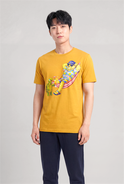 Jaguar Baskı Detaylı Bisiklet Yaka Regular Fit Erkek Hardal T-Shirt