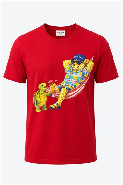 Jaguar Baskı Detaylı Bisiklet Yaka Regular Fit Erkek Kırmızı T-Shirt