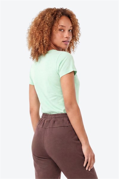 Jaguar Baskı Detaylı Bisiklet Yaka Slim Fit Kadın Su Yeşili T-Shirt