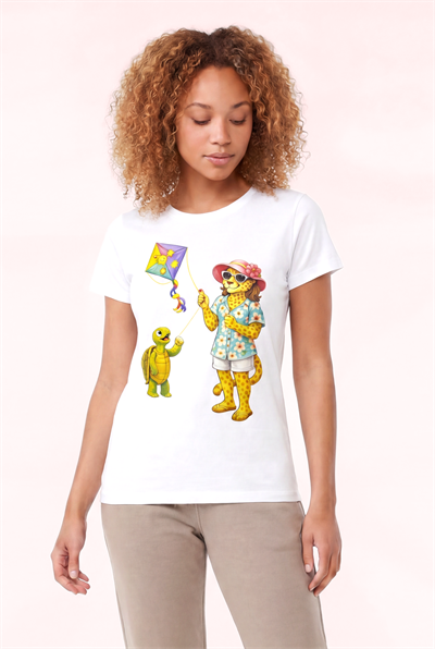 Jaguar Baskı Detaylı Bisiklet Yaka Slim Fit Kadın Beyaz T-Shirt