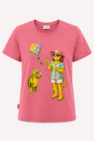 Jaguar Baskı Detaylı Bisiklet Yaka Slim Fit Kadın Pembe T-Shirt