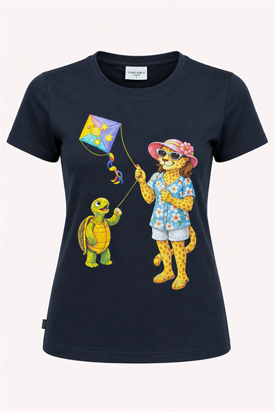 Jaguar Baskı Detaylı Bisiklet Yaka Slim Fit Kadın Siyah T-Shirt
