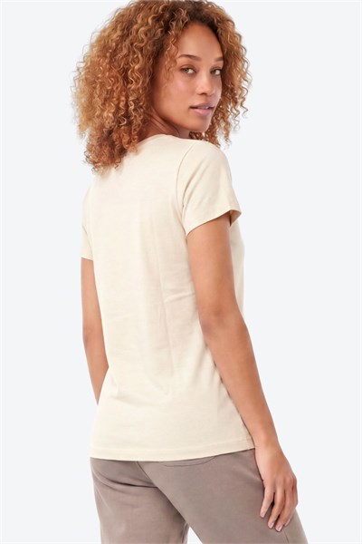 Jaguar Baskı Detaylı Bisiklet Yaka Slim Fit Kadın Sütlü Kahve T-Shirt