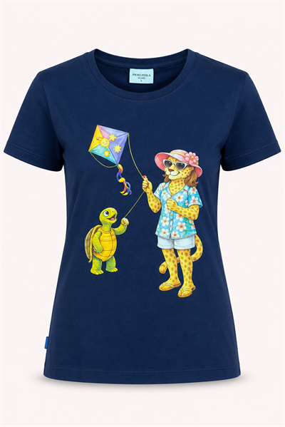 Jaguar Baskı Detaylı Bisiklet Yaka Slim Fit Kadın Lacivert T-Shirt