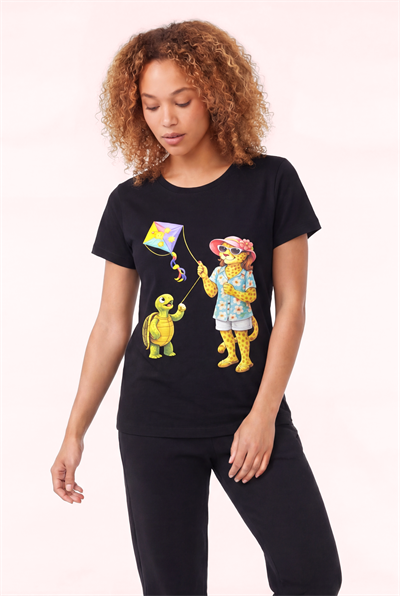 Jaguar Baskı Detaylı Bisiklet Yaka Slim Fit Kadın Siyah T-Shirt