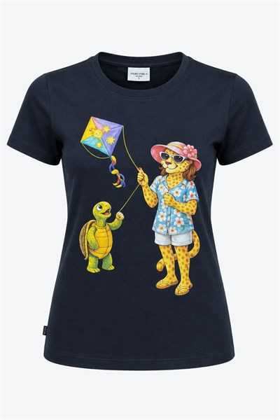 Jaguar Baskı Detaylı Bisiklet Yaka Slim Fit Kadın Siyah T-Shirt