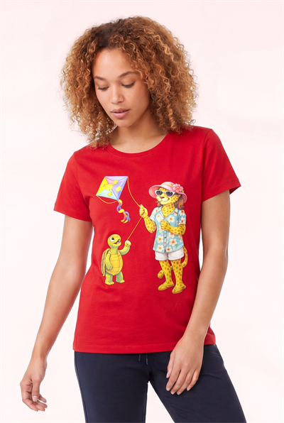 Jaguar Baskı Detaylı Bisiklet Yaka Slim Fit Kadın Kırmızı T-Shirt