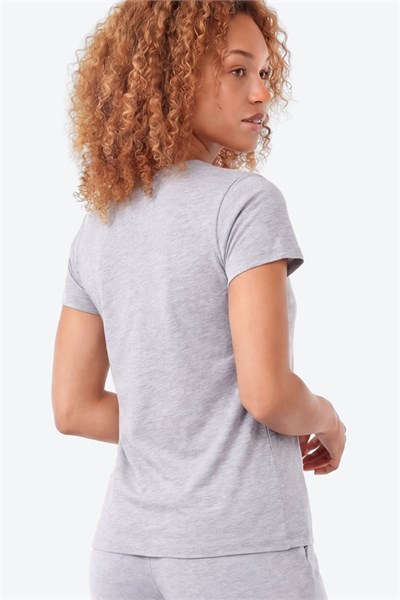 Jaguar Baskı Detaylı Bisiklet Yaka Slim Fit Kadın Gri T-Shirt