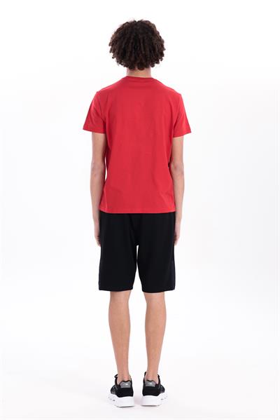 Jaguar Print and Skirt Embroidery Crew Neck Slim Fit Mens Red T-Shirt