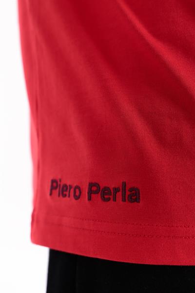 Jaguar Print and Skirt Embroidery Crew Neck Slim Fit Mens Red T-Shirt