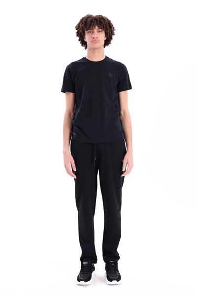 Jaguar Print and Skirt Embroidery Crew Neck Slim Fit Mens Black T-Shirt