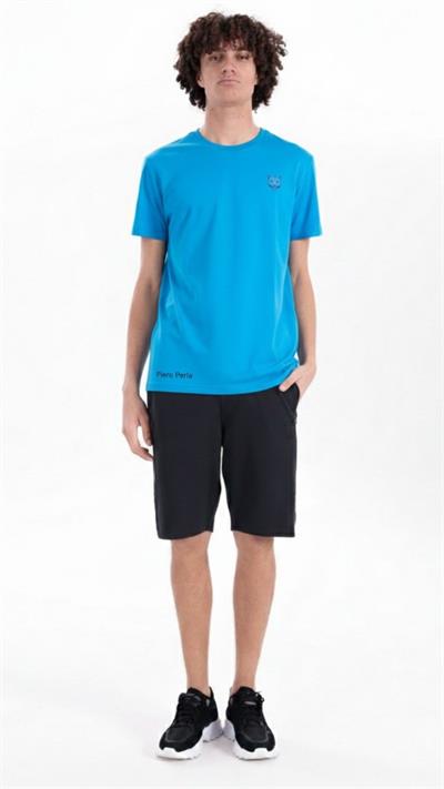 Jaguar Print and Skirt Embroidery Crew Neck Slim Fit Mens Light Blue T-Shirt