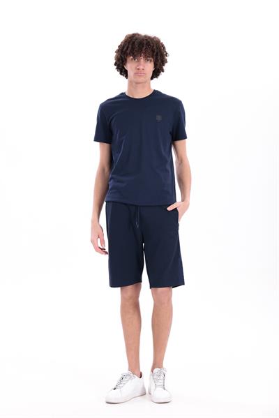 Jaguar Print and Skirt Embroidery Crew Neck Slim Fit Mens Navy T-Shirt