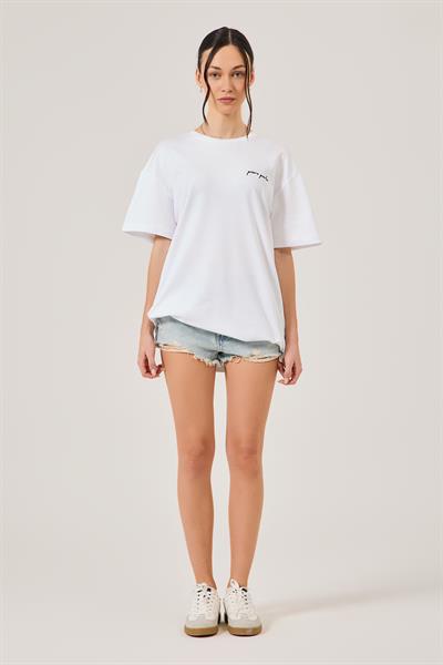 Womens Knitted Oversize Short Sleeve White T-Shirt