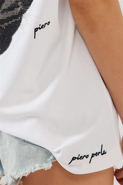 Womens Knitted Oversize Short Sleeve White T-Shirt