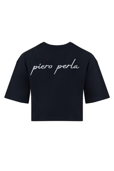 Womens Knitted Short Sleeve Crop Black T-Shirt