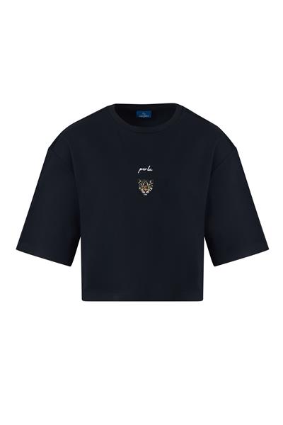 Womens Knitted Short Sleeve Crop Black T-Shirt