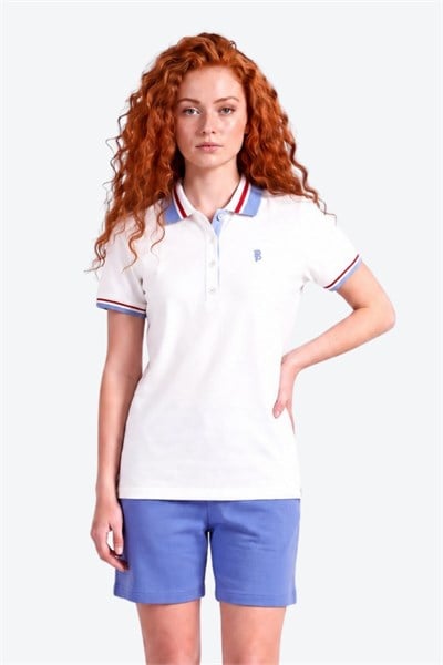 Kadın PP Eva Nakış Detaylı Ayaksız Yaka Slim Fit Polo Yaka T-Shirt