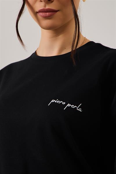 Womens Knitted Oversize Short Sleeve Black T-Shirt