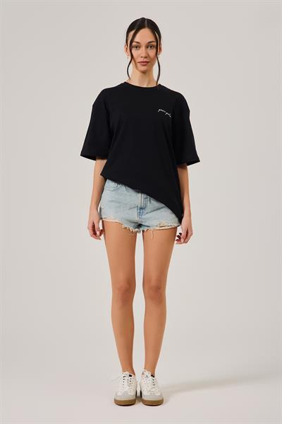 Womens Knitted Oversize Short Sleeve Black T-Shirt