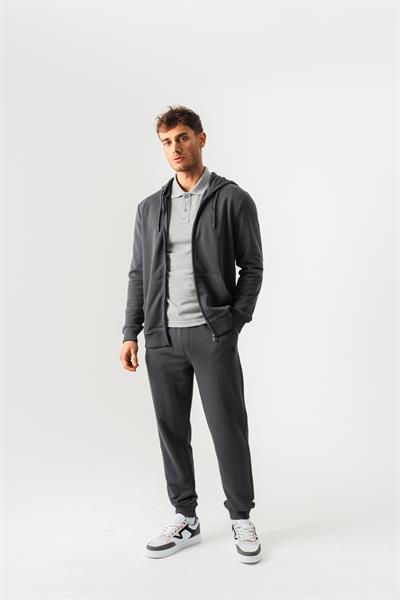 Hooded Regular Fit Anthracite Cardigan with Front Zipper