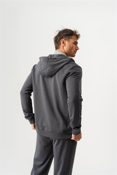 Hooded Regular Fit Anthracite Cardigan with Front Zipper