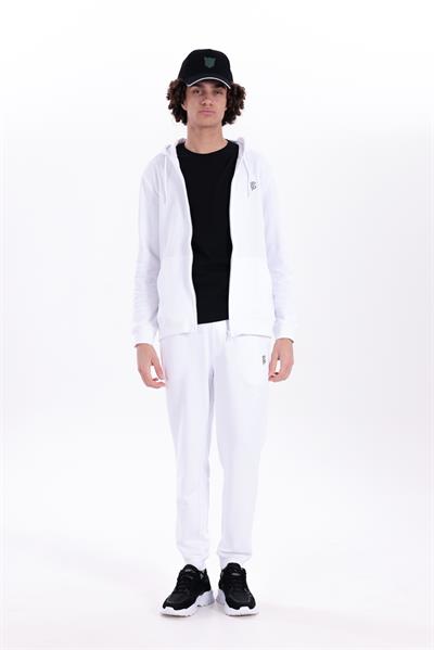 Hooded Regular Fit White Cardigan with Front Zipper