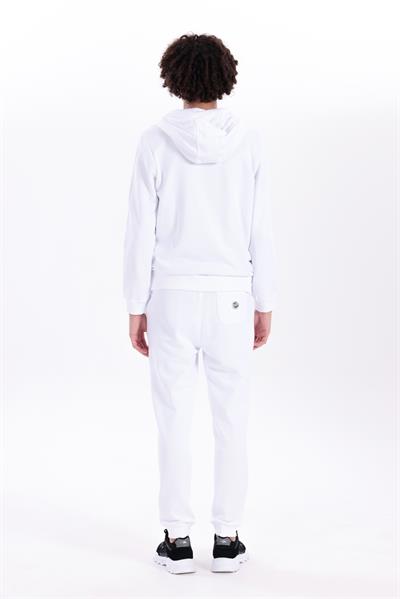 Hooded Regular Fit White Cardigan with Front Zipper