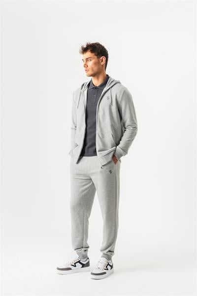 Hooded Regular Fit Front Zipper Grey Melange Cardigan