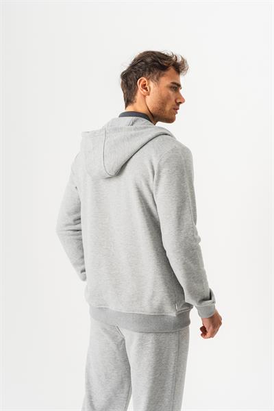 Hooded Regular Fit Front Zipper Grey Melange Cardigan