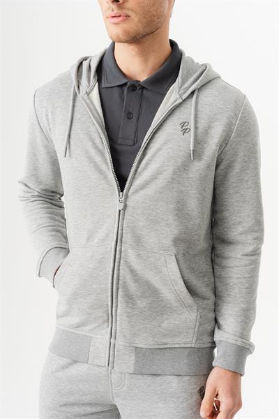 Hooded Regular Fit Front Zipper Grey Melange Cardigan