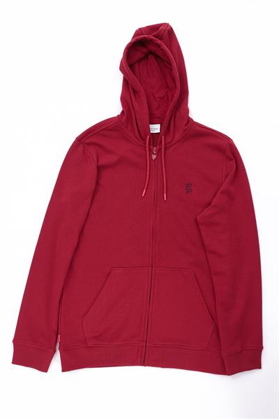 Hooded Regular Fit Red Cardigan with Front Zipper