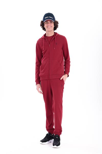 Hooded Regular Fit Red Cardigan with Front Zipper