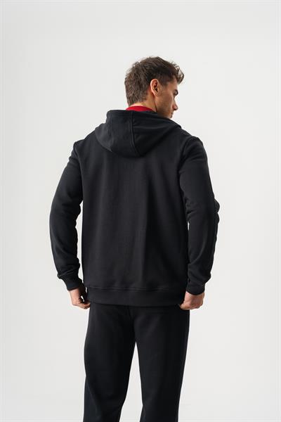 Hooded Regular Fit Black Cardigan with Front Zipper
