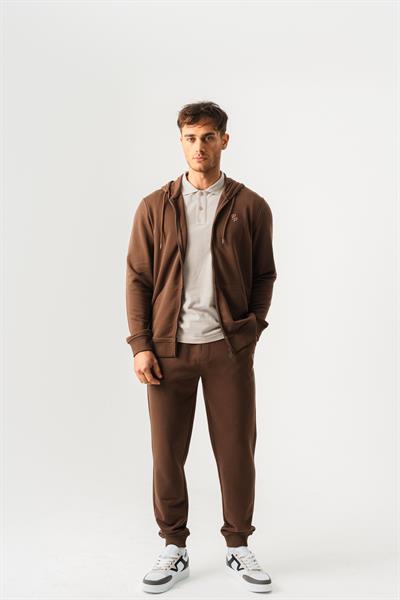 Hooded Regular Fit Front Zipper Cardigan in Tan