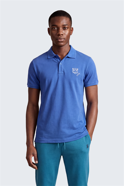 Kontür Jaguar Nakış Detaylı Slim Fit Erkek Polo Yaka Açık Mavi T-Shirt