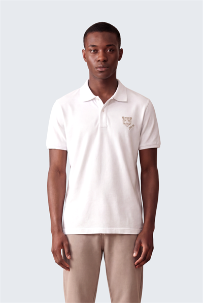 Kontür Jaguar Nakış Detaylı Slim Fit Erkek Polo Yaka Beyaz T-Shirt