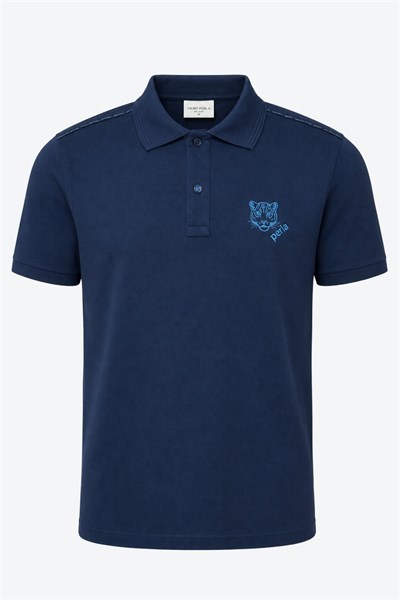 Kontür Jaguar Nakış Detaylı Slim Fit Erkek Polo Yaka Lacivert T-Shirt