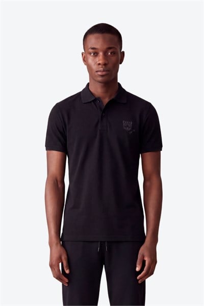 Kontür Jaguar Nakış Detaylı Slim Fit Erkek Polo Yaka Siyah T-Shirt