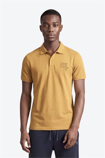 Kontür Jaguar Nakış Detaylı Slim Fit Erkek Polo Yaka Hardal T-Shirt