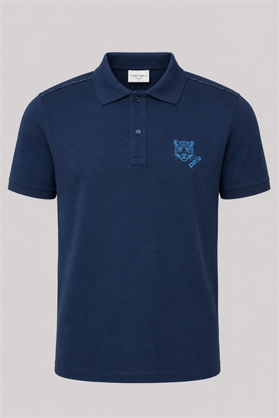 Kontür Jaguar Nakış Detaylı Slim Fit Erkek Polo Yaka Lacivert T-Shirt