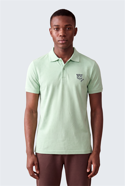 Kontür Jaguar Nakış Detaylı Slim Fit Erkek Polo Yaka Açık Yeşil T-Shirt