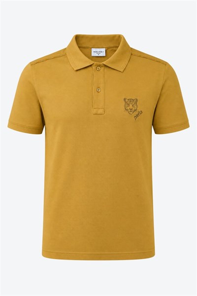 Kontür Jaguar Nakış Detaylı Slim Fit Erkek Polo Yaka Hardal T-Shirt