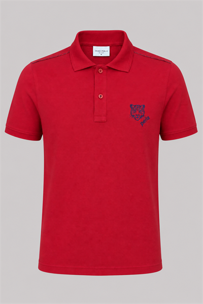 Kontür Jaguar Nakış Detaylı Slim Fit Erkek Polo Yaka Kırmızı T-Shirt