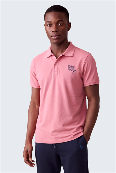 Kontür Jaguar Nakış Detaylı Slim Fit Erkek Polo Yaka Gül Kurusu T-Shirt
